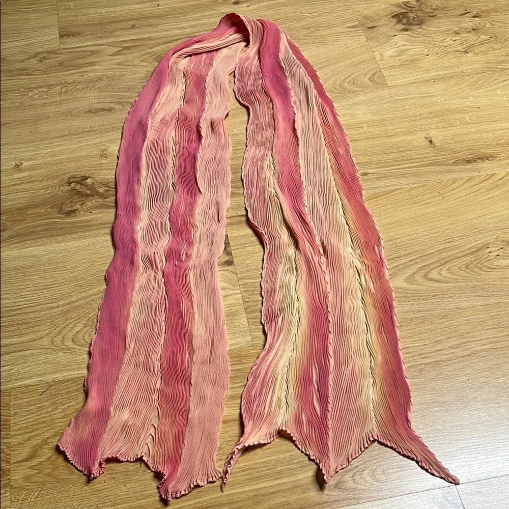 Plisse Peach Pink Cream Scrunch Silk 60” Wrap Around Scarf